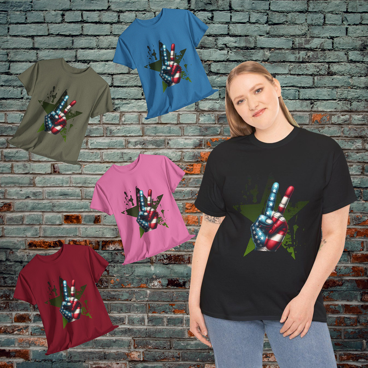 Graphic Tee Peace Sign American Flag