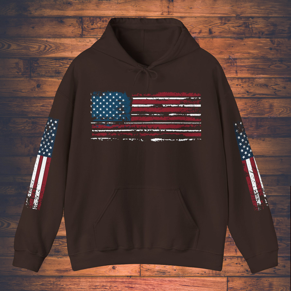 Grunge American Flag Hooded Sweatshirt 'United We Stand - Shall Not Be Infringed' Rifles Crossed Design
