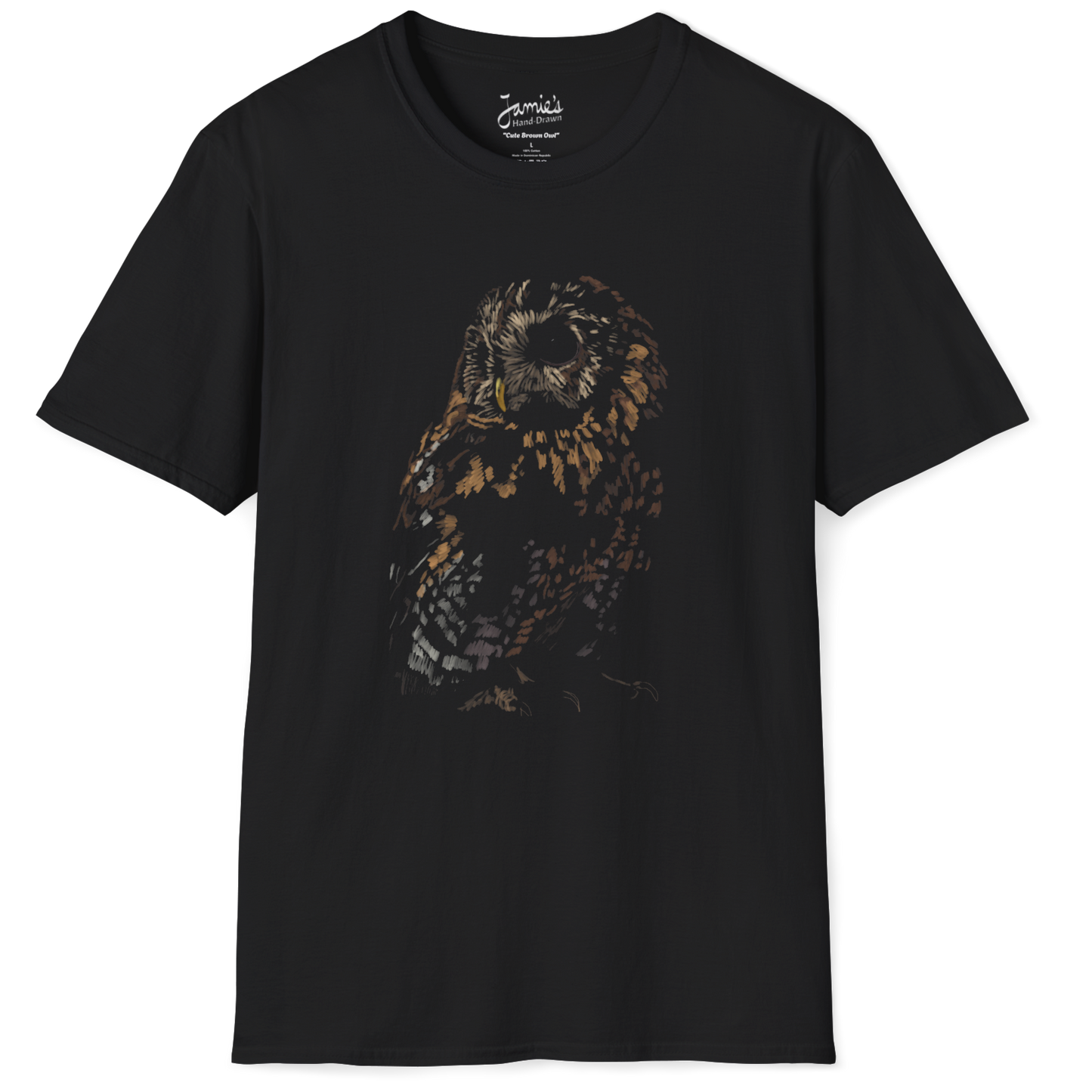 Jamie's Hand-Drawn Collection "Cute Brown Owl" Unisex Soft-Style Tee Shirt