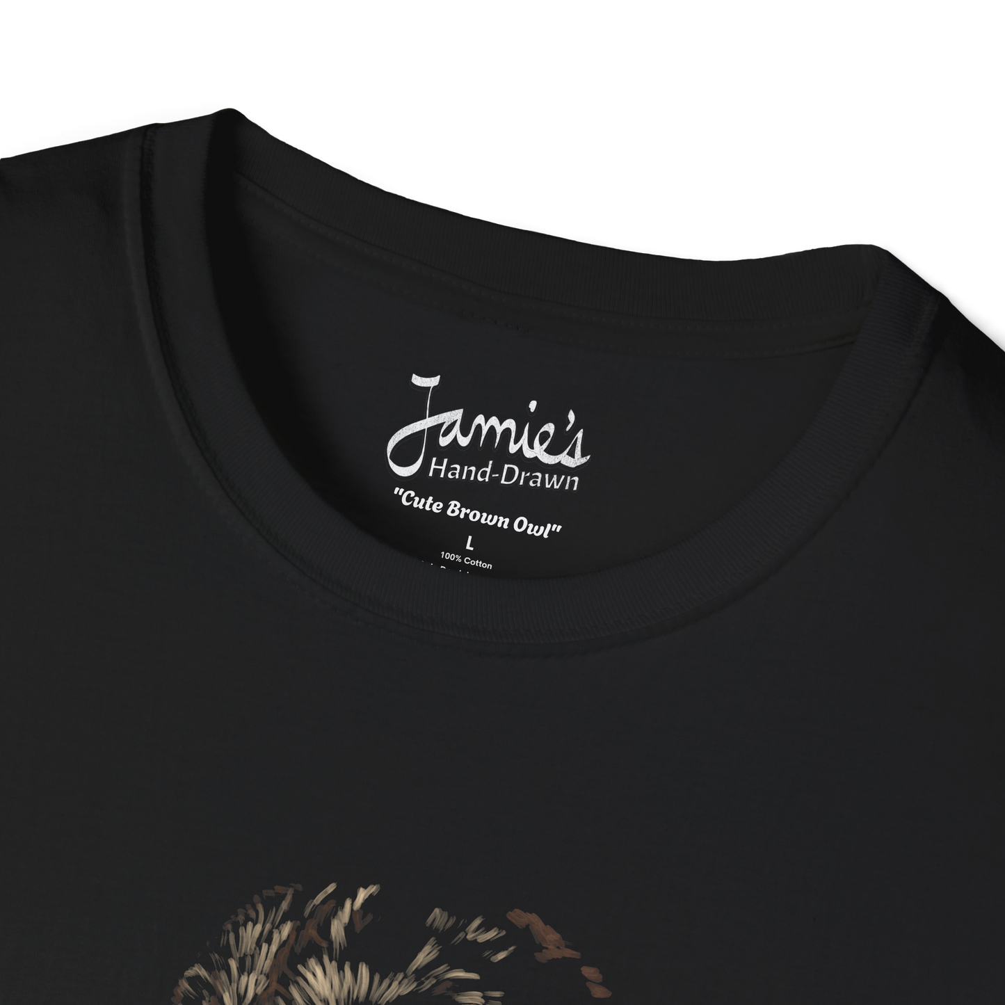 Jamie's Hand-Drawn Collection "Cute Brown Owl" Unisex Soft-Style Tee Shirt