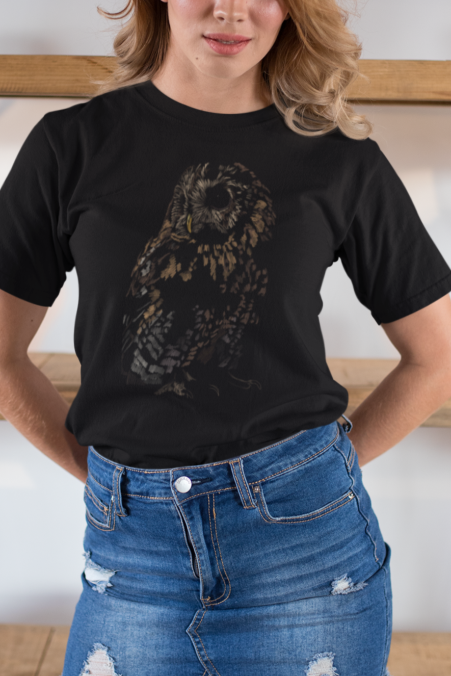 Jamie's Hand-Drawn Collection "Cute Brown Owl" Unisex Soft-Style Tee Shirt