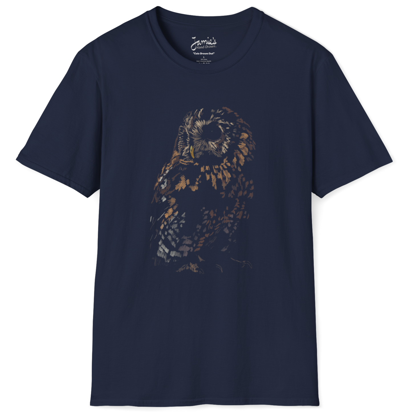 Jamie's Hand-Drawn Collection "Cute Brown Owl" Unisex Soft-Style Tee Shirt