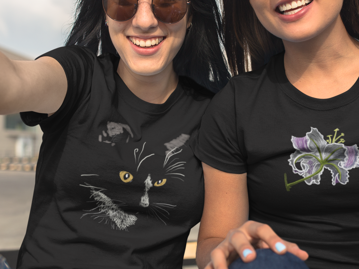 Jamie's Hand-Drawn Collection "Sister Cat" Unisex Tee Shirt