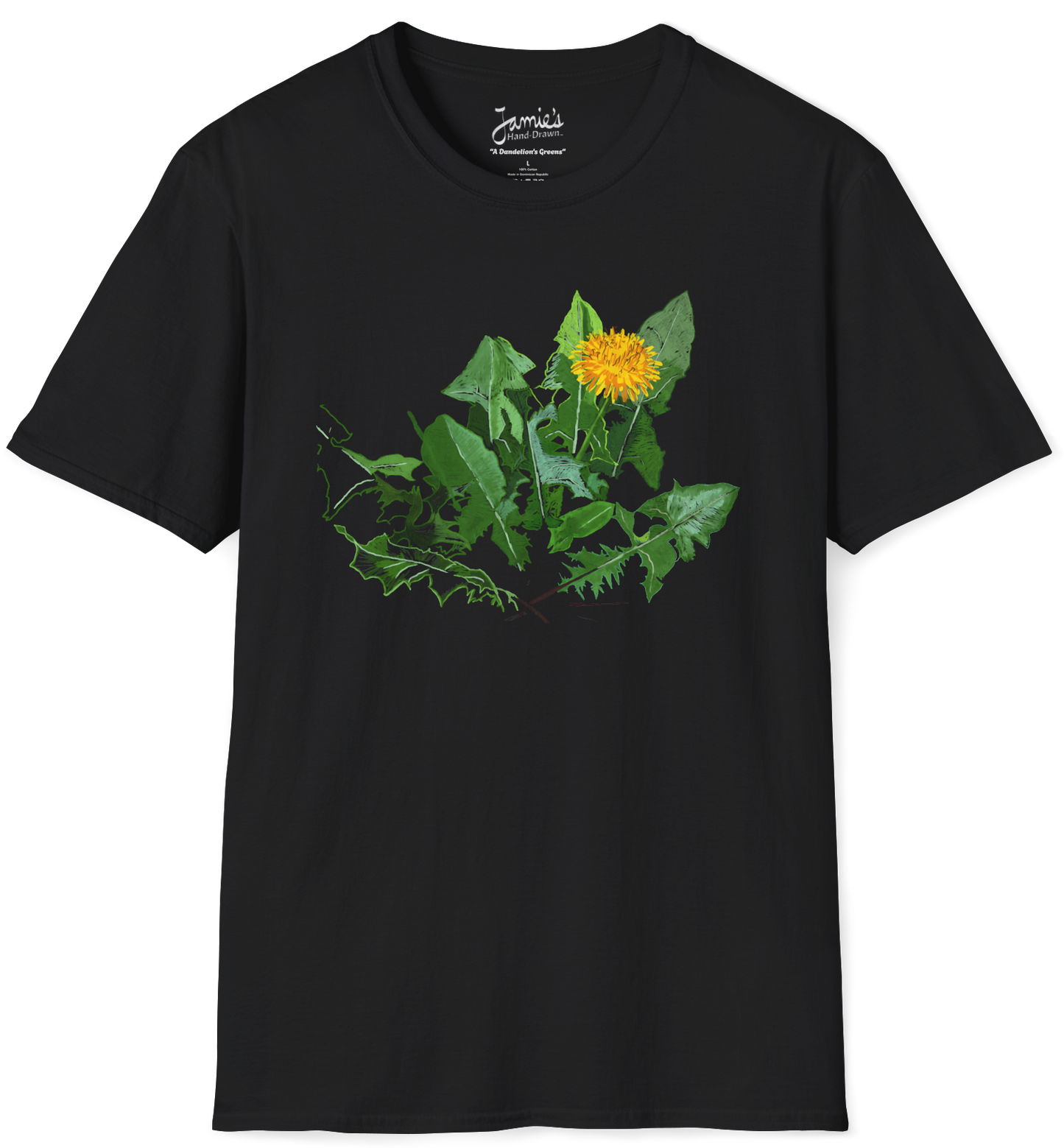 Jamie's Hand-Drawn "A Dandelion's Greens" from the Floral Collection Unisex Soft-Style Tee Shirt