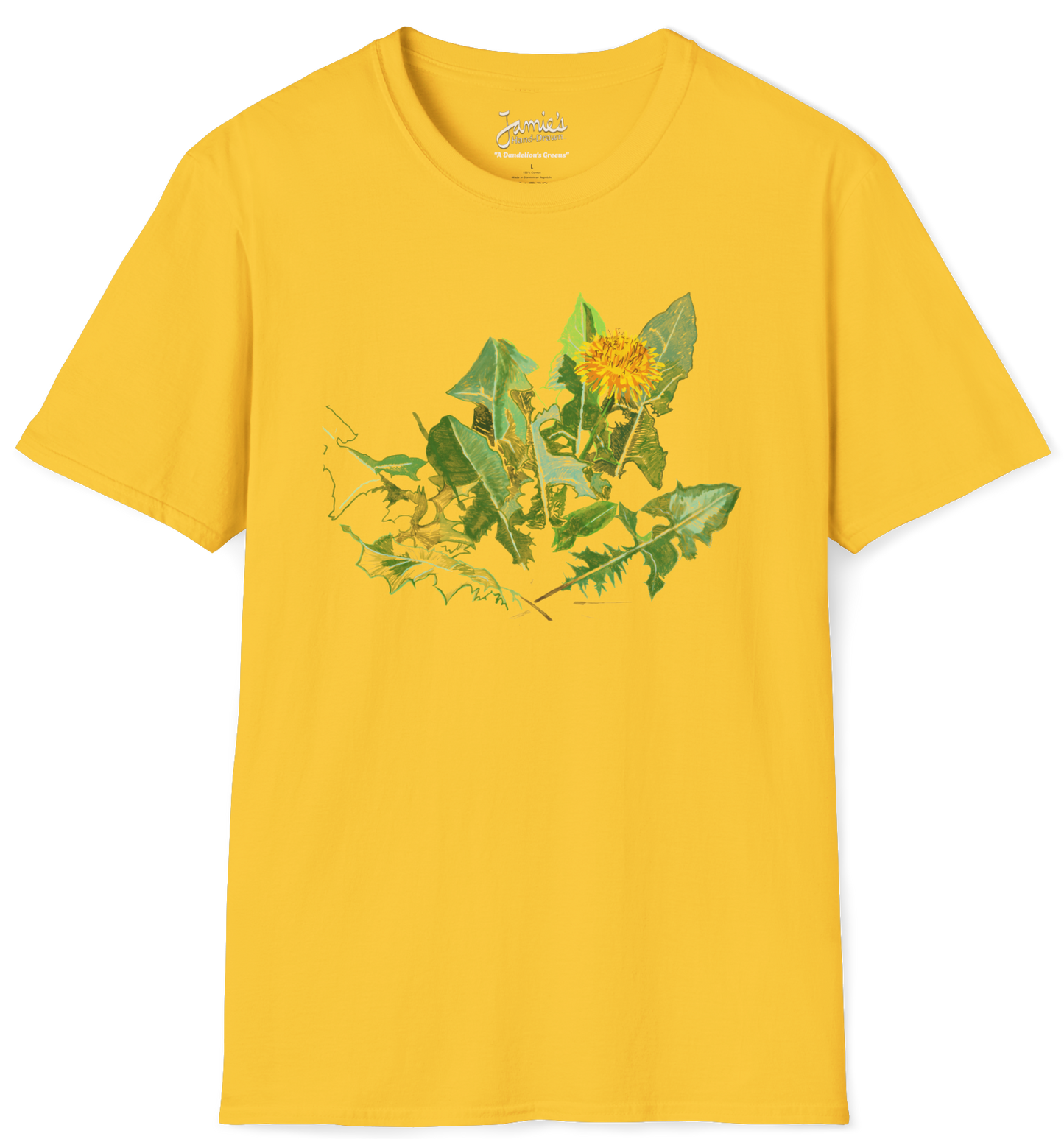 Jamie's Hand-Drawn "A Dandelion's Greens" from the Floral Collection Unisex Soft-Style Tee Shirt