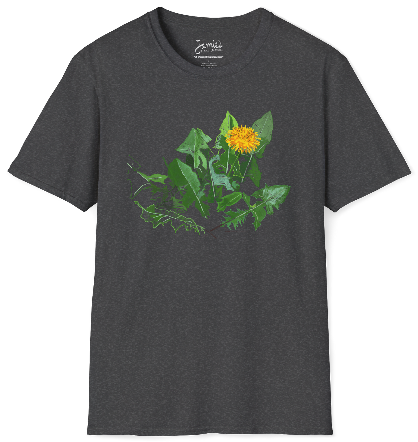 Jamie's Hand-Drawn "A Dandelion's Greens" from the Floral Collection Unisex Soft-Style Tee Shirt