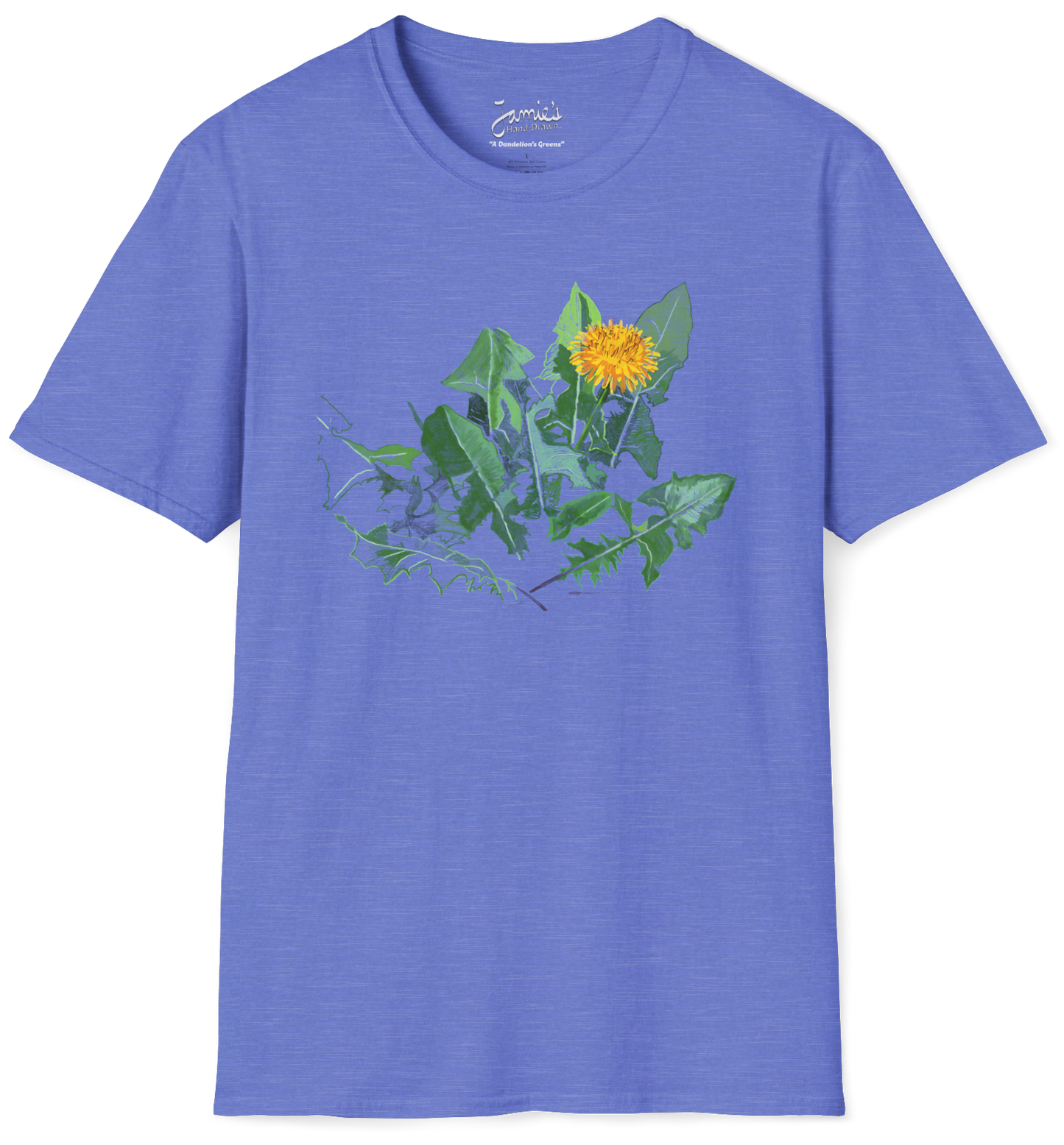 Jamie's Hand-Drawn "A Dandelion's Greens" from the Floral Collection Unisex Soft-Style Tee Shirt