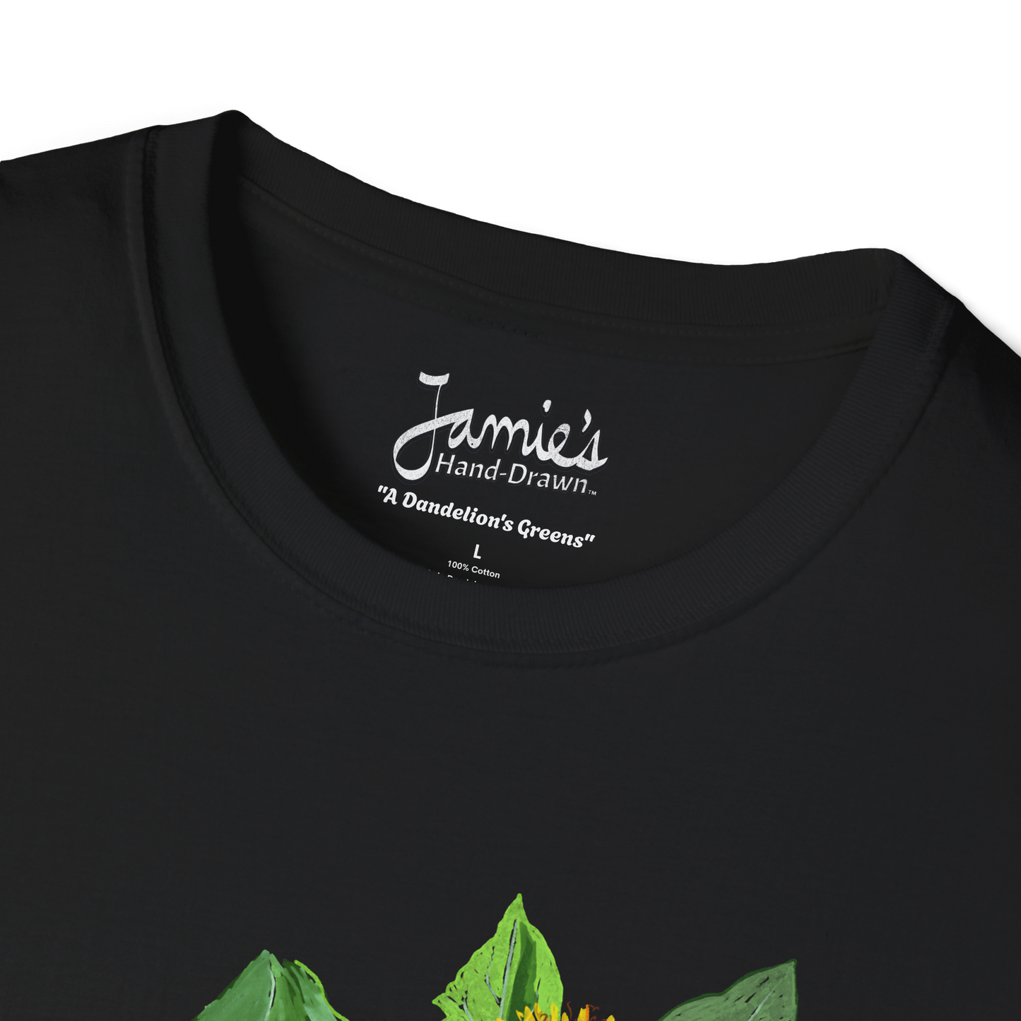 Jamie's Hand-Drawn "A Dandelion's Greens" from the Floral Collection Unisex Soft-Style Tee Shirt