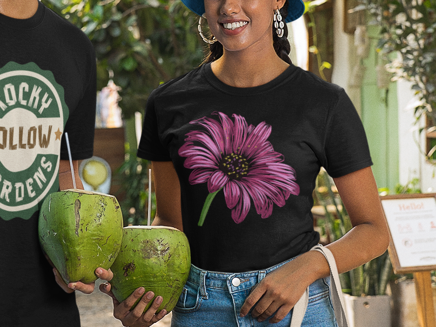 "Pink Cone-Flower" Jamie's Hand-Drawn Floral Collection Unisex Soft-Style Tee Shirt