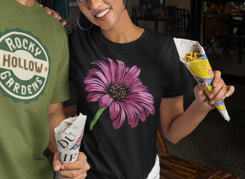 "Pink Cone-Flower" Jamie's Hand-Drawn Floral Collection Unisex Soft-Style Tee Shirt