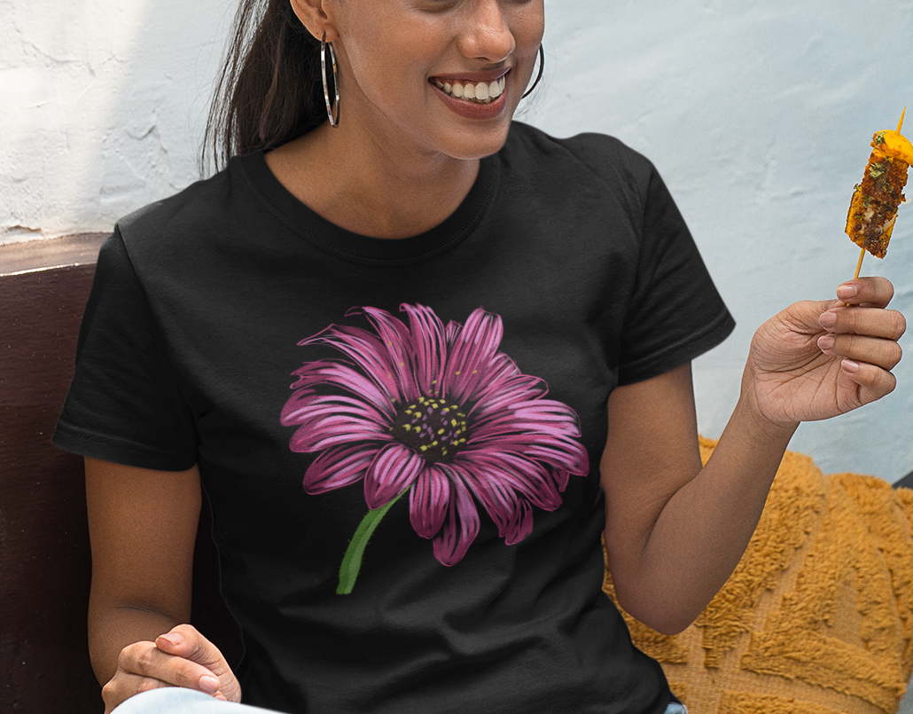 "Pink Cone-Flower" Jamie's Hand-Drawn Floral Collection Unisex Soft-Style Tee Shirt