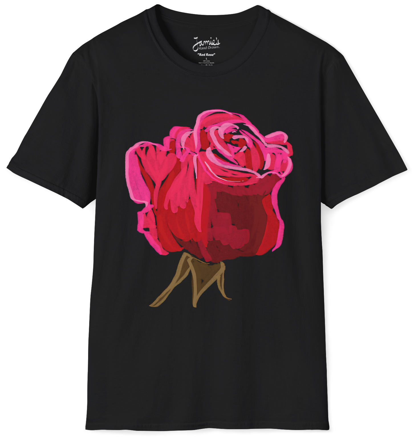 Jamie's Hand-Drawn Collection "Red Rose" Unisex Soft-Style Tee Shirt