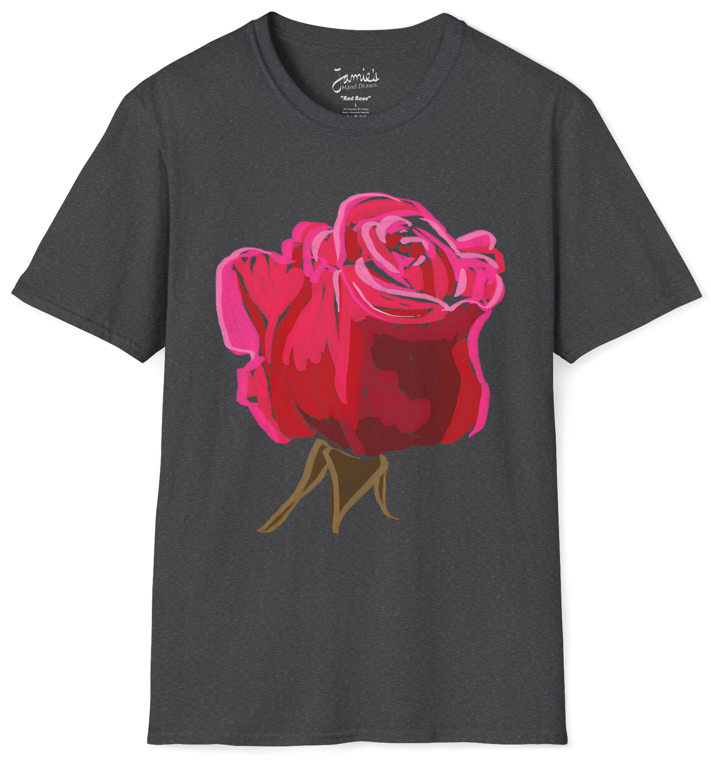 Jamie's Hand-Drawn Collection "Red Rose" Unisex Soft-Style Tee Shirt