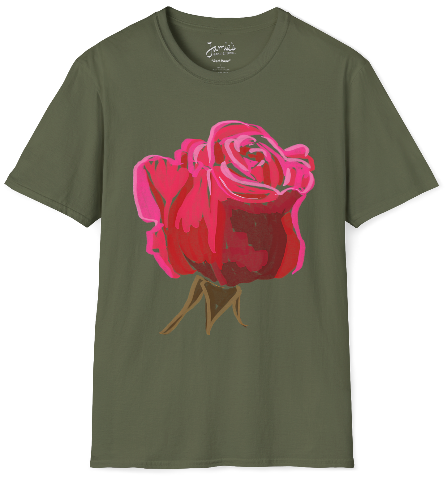 Jamie's Hand-Drawn Collection "Red Rose" Unisex Soft-Style Tee Shirt