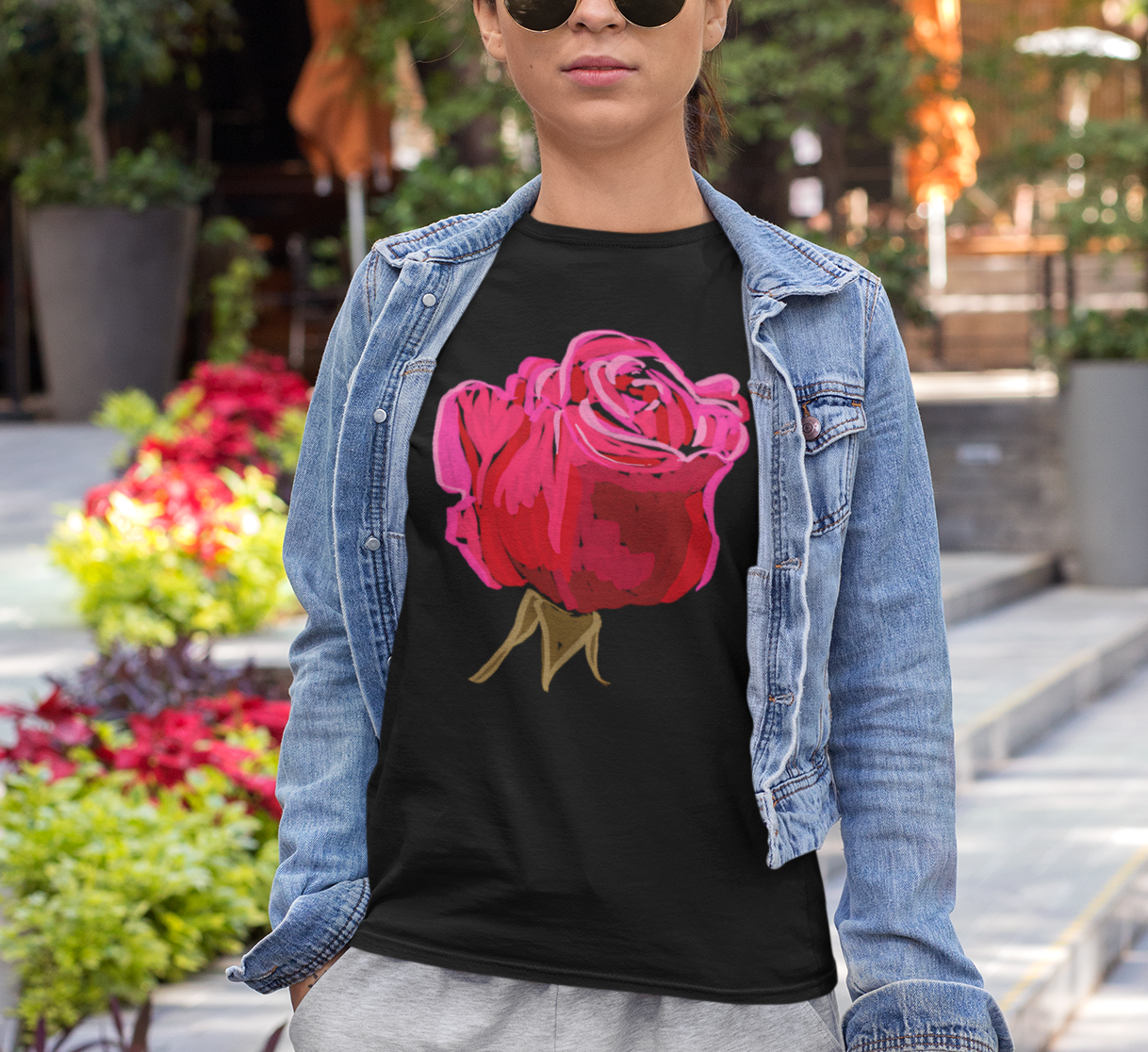 Jamie's Hand-Drawn Collection "Red Rose" Unisex Soft-Style Tee Shirt