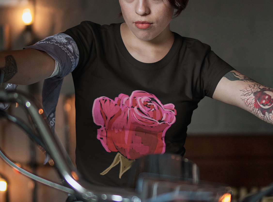 Jamie's Hand-Drawn Collection "Red Rose" Unisex Soft-Style Tee Shirt