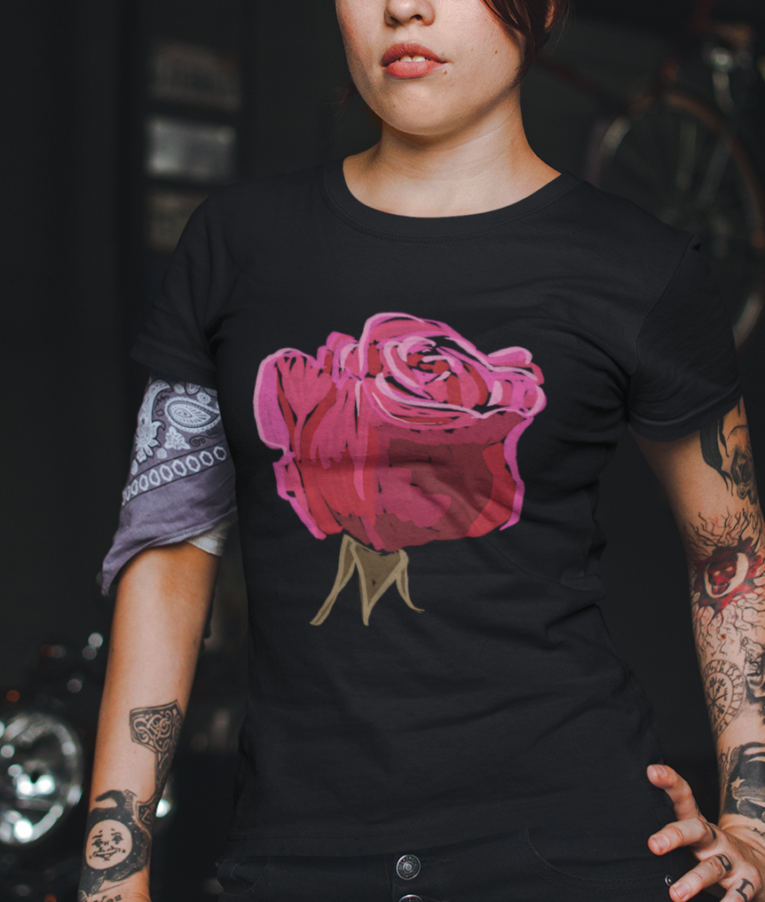 Jamie's Hand-Drawn Collection "Red Rose" Unisex Soft-Style Tee Shirt