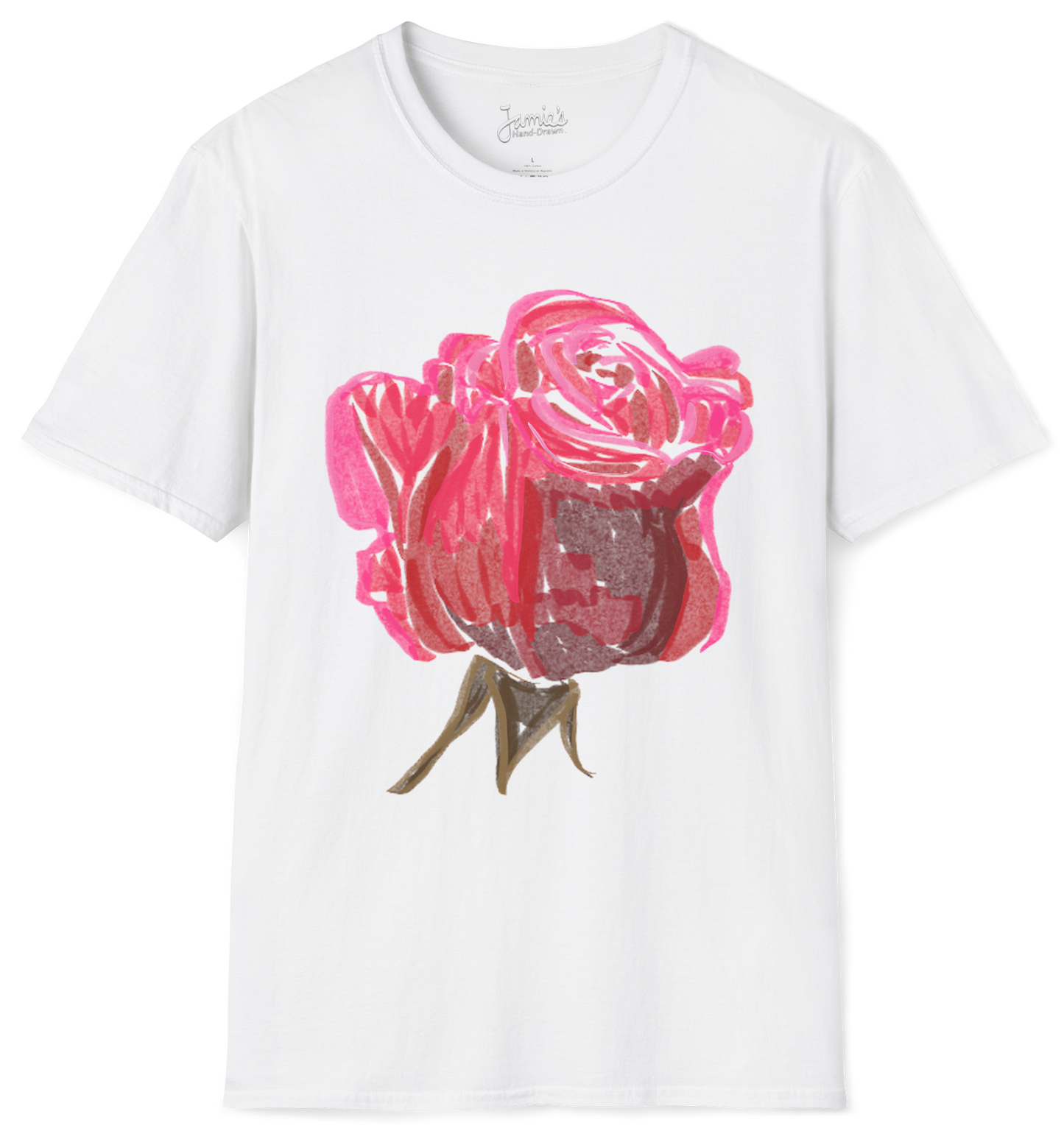Jamie's Hand-Drawn Collection "Red Rose" Unisex Soft-Style Tee Shirt