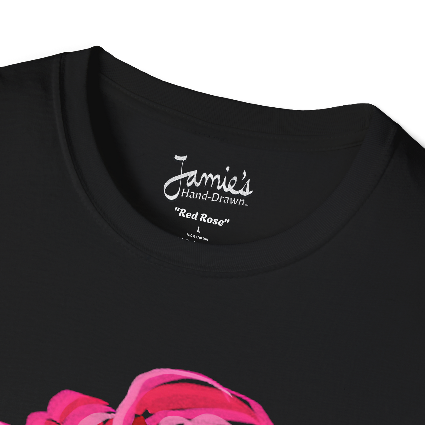 Jamie's Hand-Drawn Collection "Red Rose" Unisex Soft-Style Tee Shirt