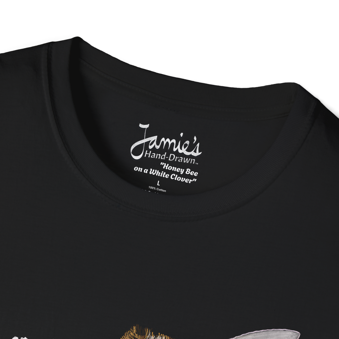 Jamie's Hand-Drawn Collection "Honey Bee on a White Clover" Unisex Soft-Style Tee Shirt