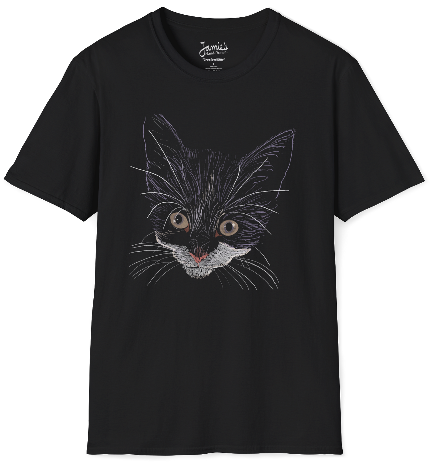 Jamie's Hand-Drawn Collection "Grey Eyed Kitty" Unisex Soft-Style Tee Shirt