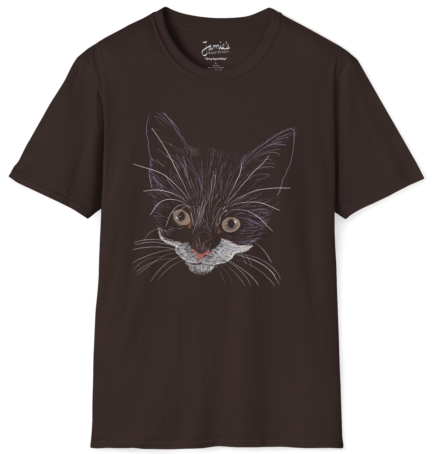 Jamie's Hand-Drawn Collection "Grey Eyed Kitty" Unisex Soft-Style Tee Shirt