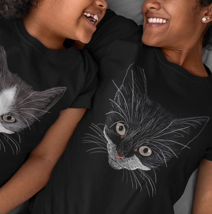 Jamie's Hand-Drawn Collection "Grey Eyed Kitty" Unisex Soft-Style Tee Shirt