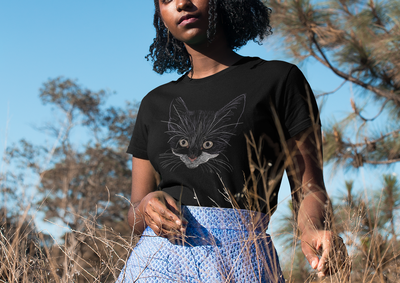 Jamie's Hand-Drawn Collection "Grey Eyed Kitty" Unisex Soft-Style Tee Shirt