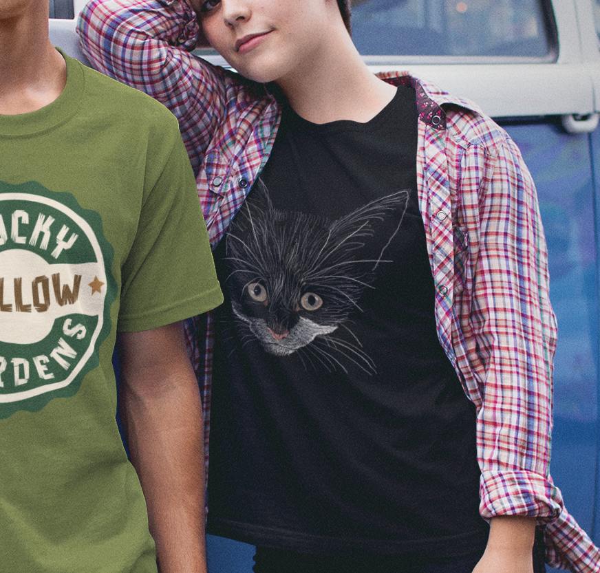 Jamie's Hand-Drawn Collection "Grey Eyed Kitty" Unisex Soft-Style Tee Shirt