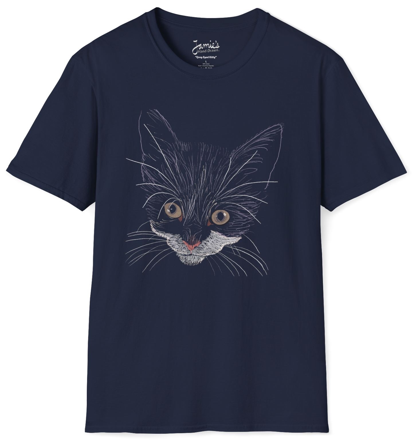 Jamie's Hand-Drawn Collection "Grey Eyed Kitty" Unisex Soft-Style Tee Shirt
