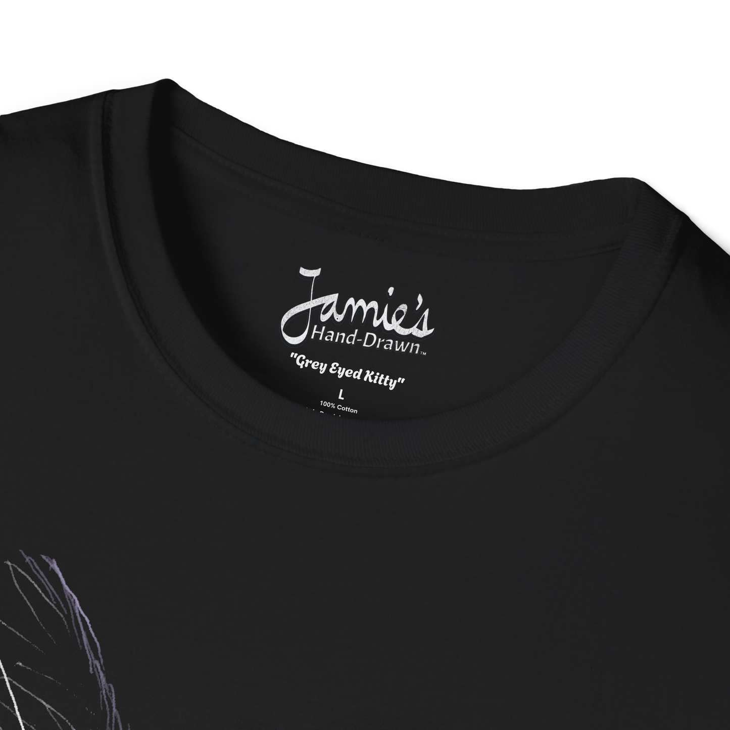 Jamie's Hand-Drawn Collection "Grey Eyed Kitty" Unisex Soft-Style Tee Shirt