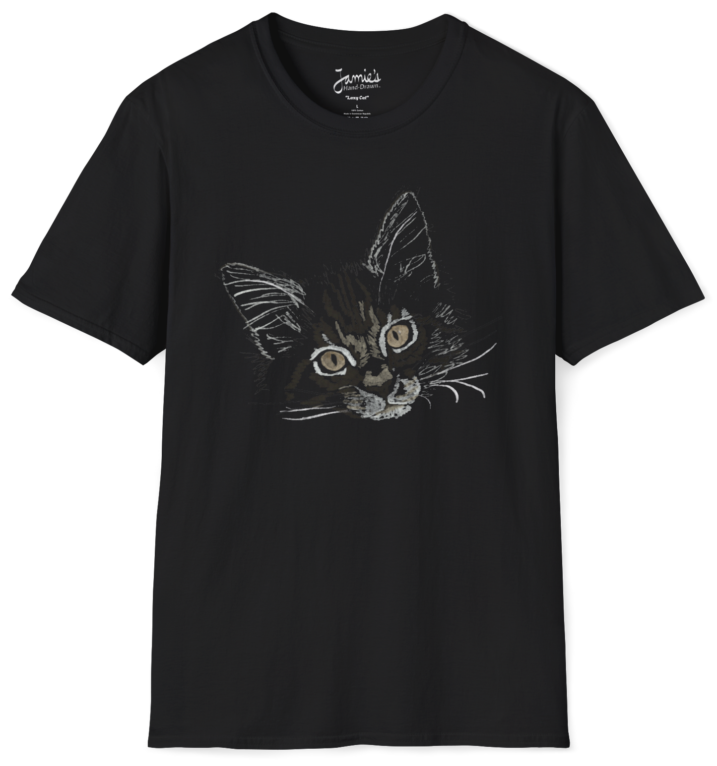 Jamie's Hand-Drawn Collection "Lazy Cat" Unisex Soft-Style Tee Shirt