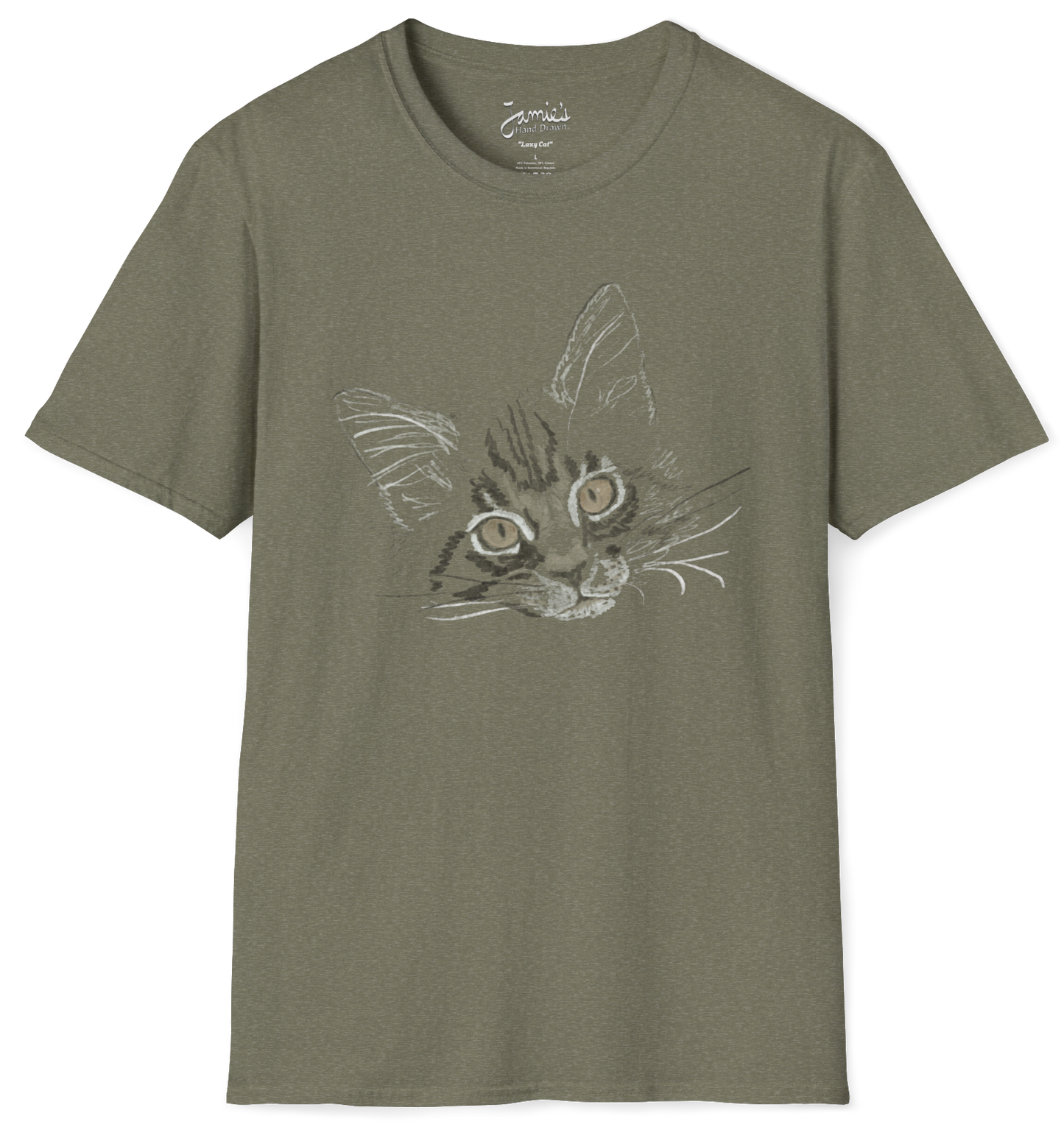 Jamie's Hand-Drawn Collection "Lazy Cat" Unisex Soft-Style Tee Shirt