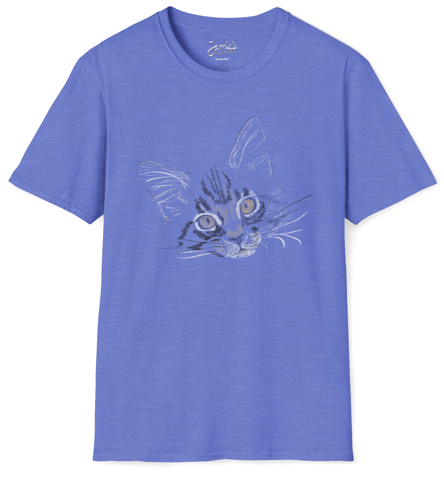 Jamie's Hand-Drawn Collection "Lazy Cat" Unisex Soft-Style Tee Shirt