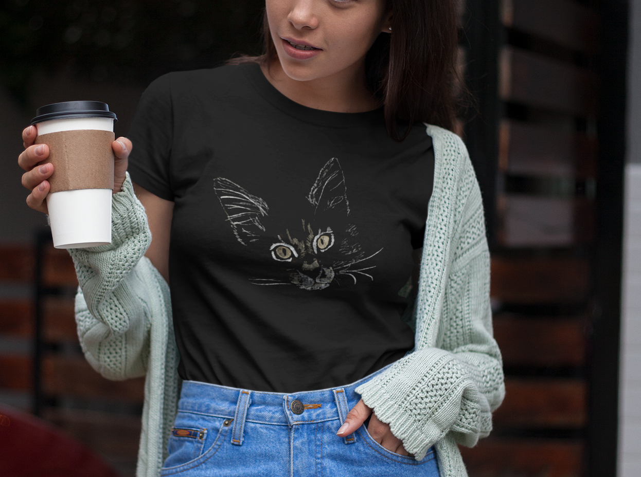 Jamie's Hand-Drawn Collection "Lazy Cat" Unisex Soft-Style Tee Shirt