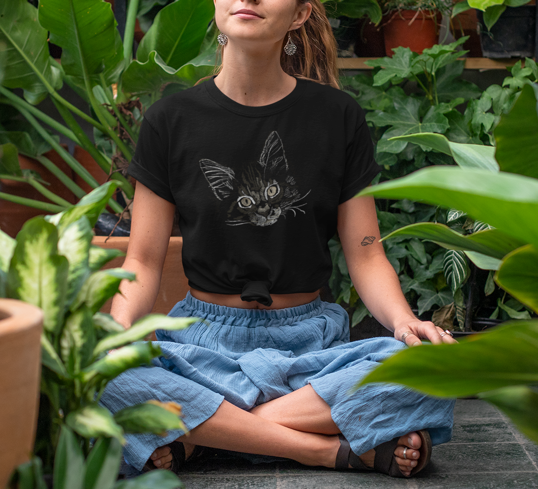 Jamie's Hand-Drawn Collection "Lazy Cat" Unisex Soft-Style Tee Shirt