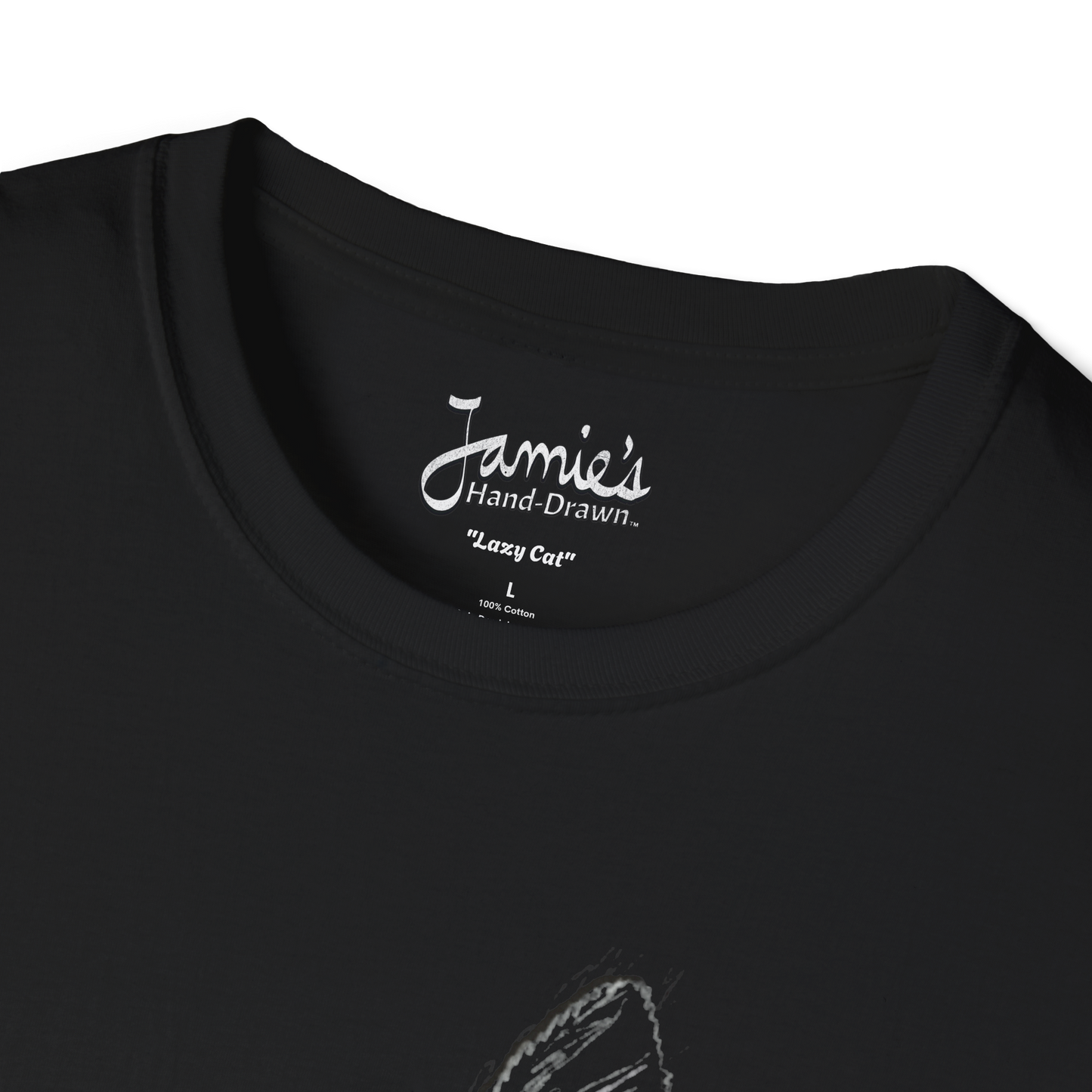 Jamie's Hand-Drawn Collection "Lazy Cat" Unisex Soft-Style Tee Shirt