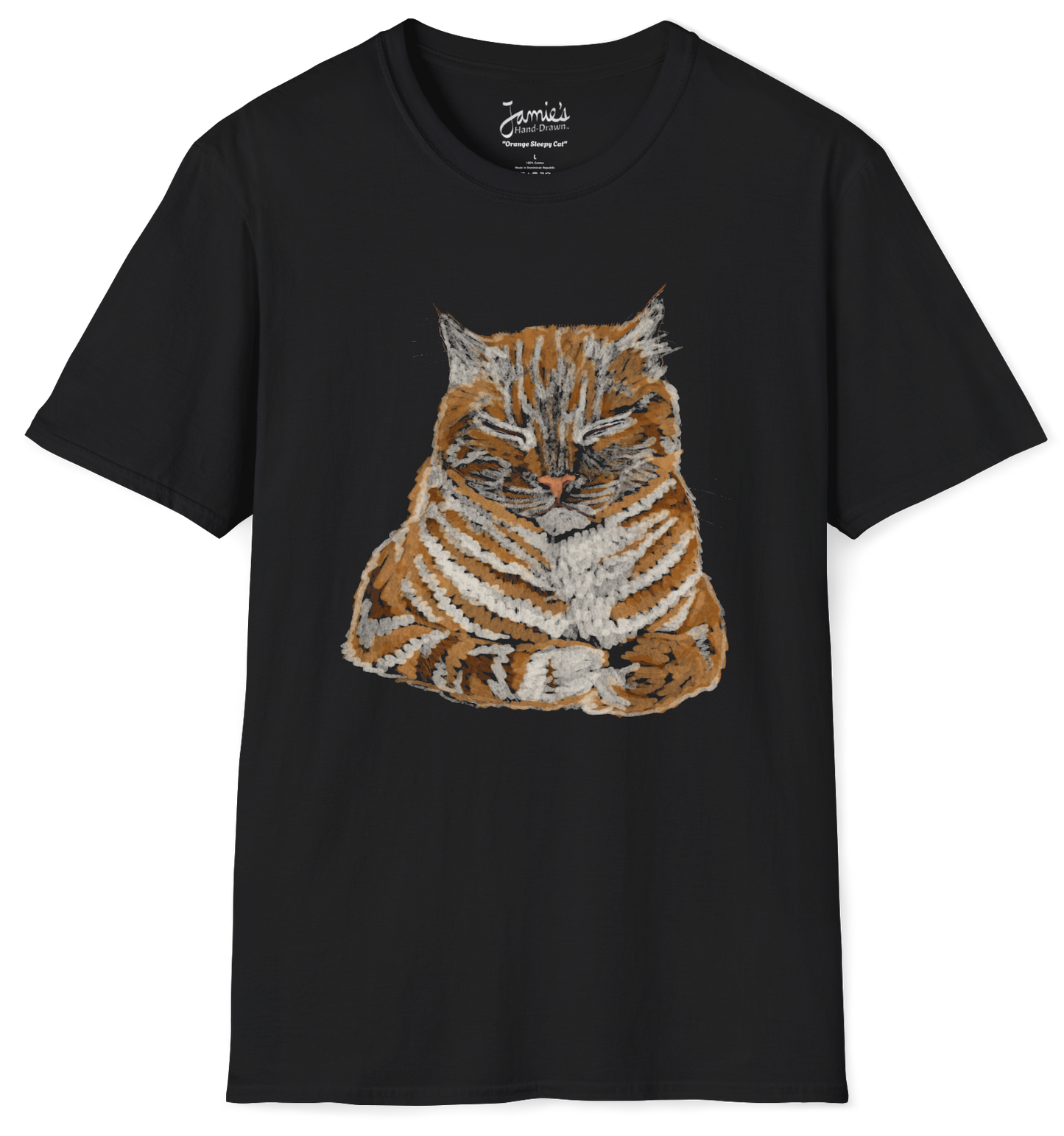 Jamie's Hand-Drawn Collection "Orange Sleepy Cat" Unisex Soft-Style Tee Shirt