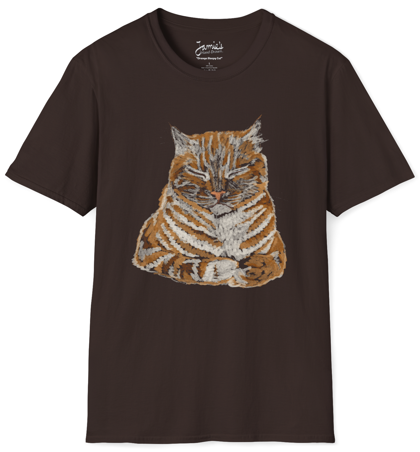 Jamie's Hand-Drawn Collection "Orange Sleepy Cat" Unisex Soft-Style Tee Shirt