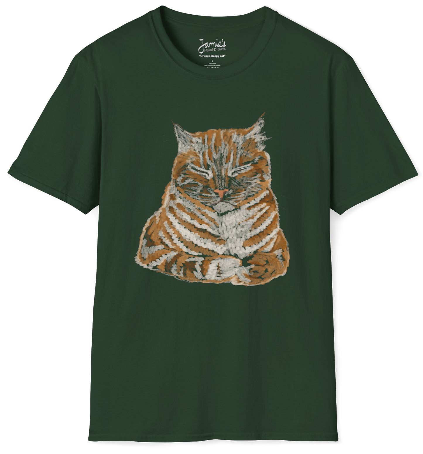 Jamie's Hand-Drawn Collection "Orange Sleepy Cat" Unisex Soft-Style Tee Shirt