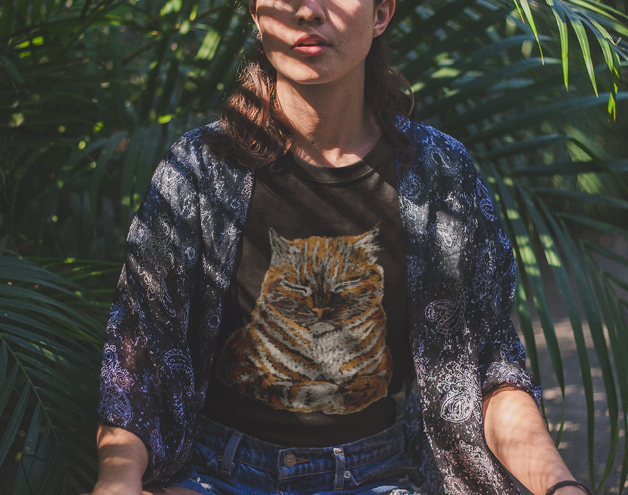 Jamie's Hand-Drawn Collection "Orange Sleepy Cat" Unisex Soft-Style Tee Shirt