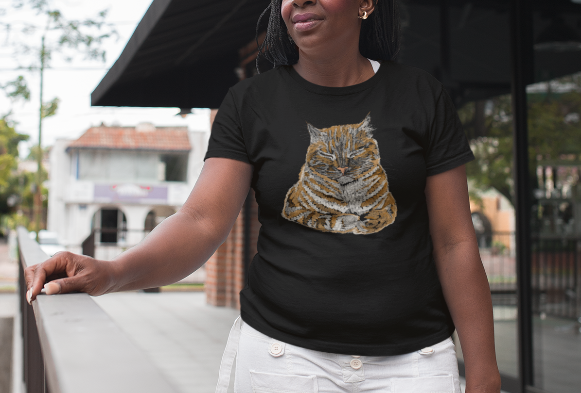 Jamie's Hand-Drawn Collection "Orange Sleepy Cat" Unisex Soft-Style Tee Shirt