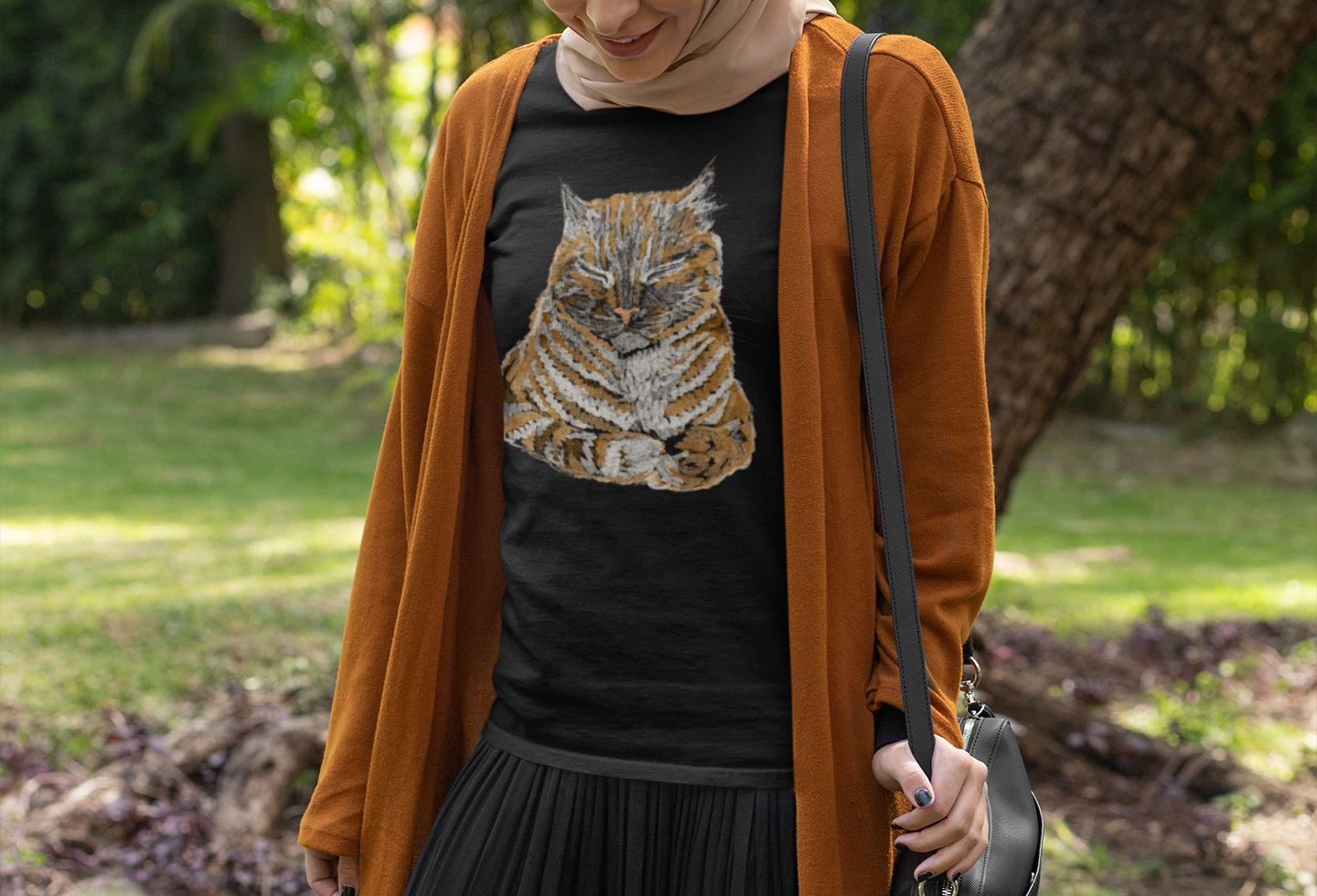 Jamie's Hand-Drawn Collection "Orange Sleepy Cat" Unisex Soft-Style Tee Shirt