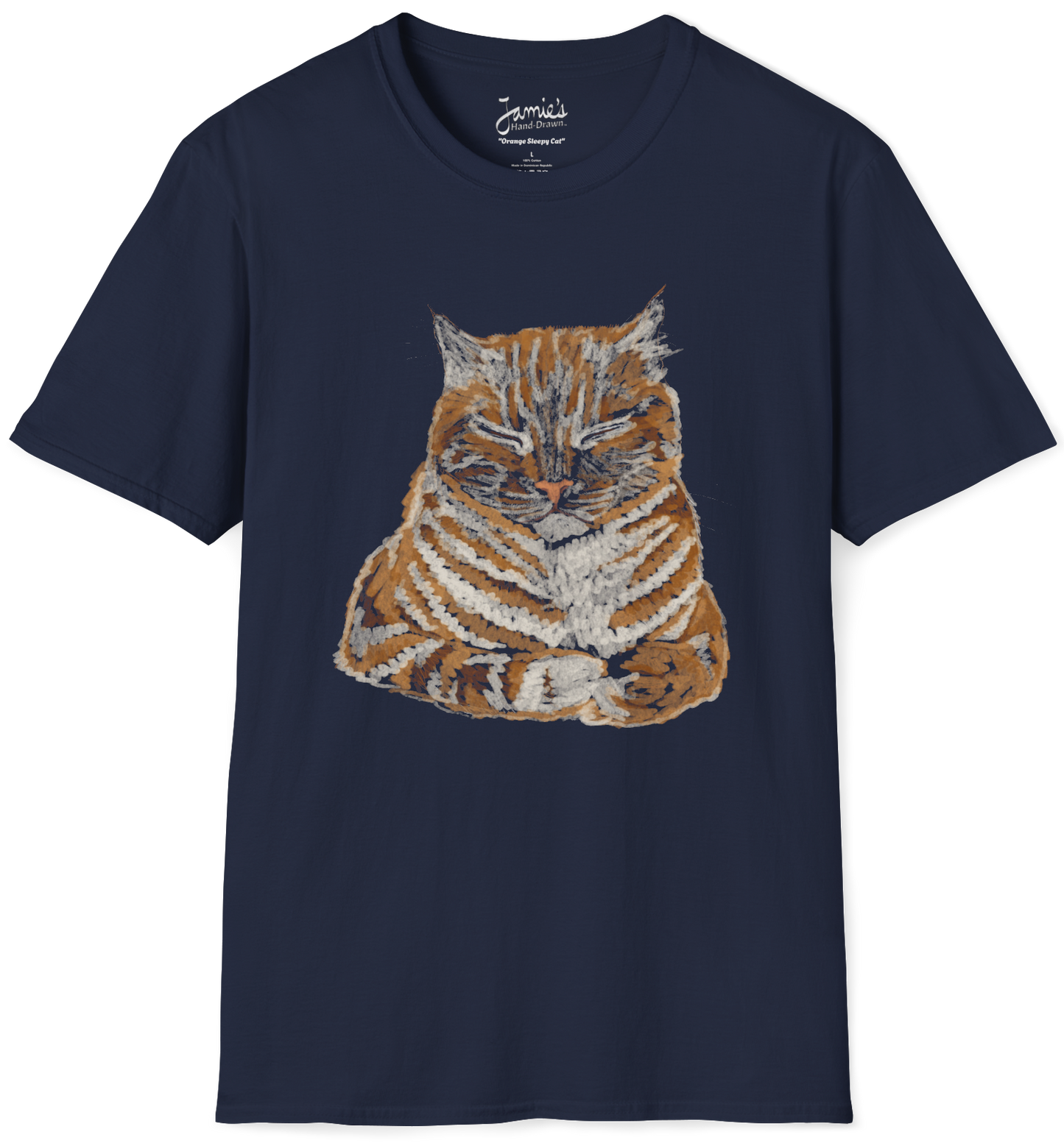 Jamie's Hand-Drawn Collection "Orange Sleepy Cat" Unisex Soft-Style Tee Shirt