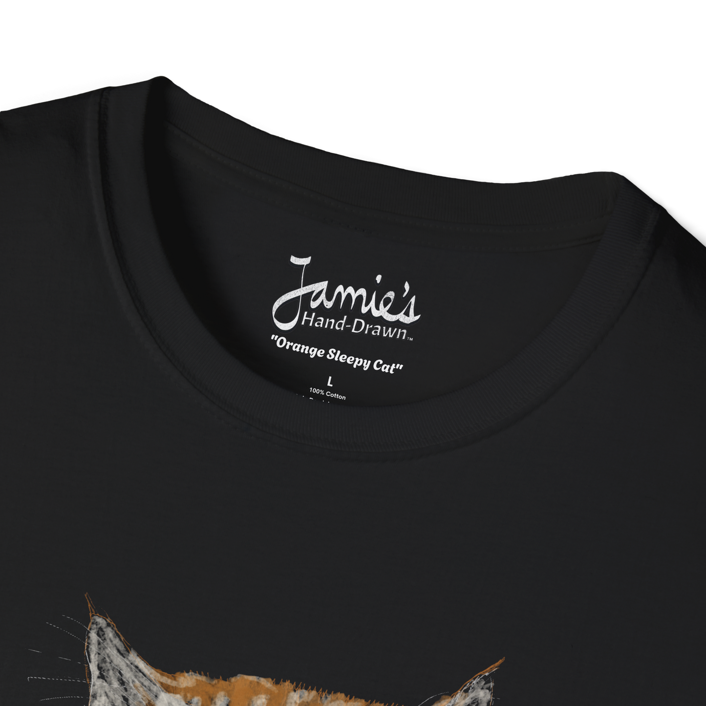 Jamie's Hand-Drawn Collection "Orange Sleepy Cat" Unisex Soft-Style Tee Shirt