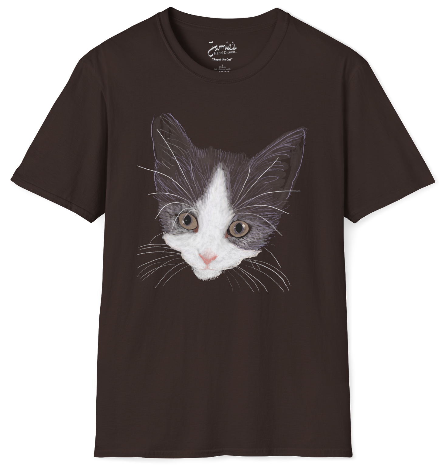 Jamie's Hand-Drawn Collection "Royal the Cat" Unisex Soft-Style Tee Shirt