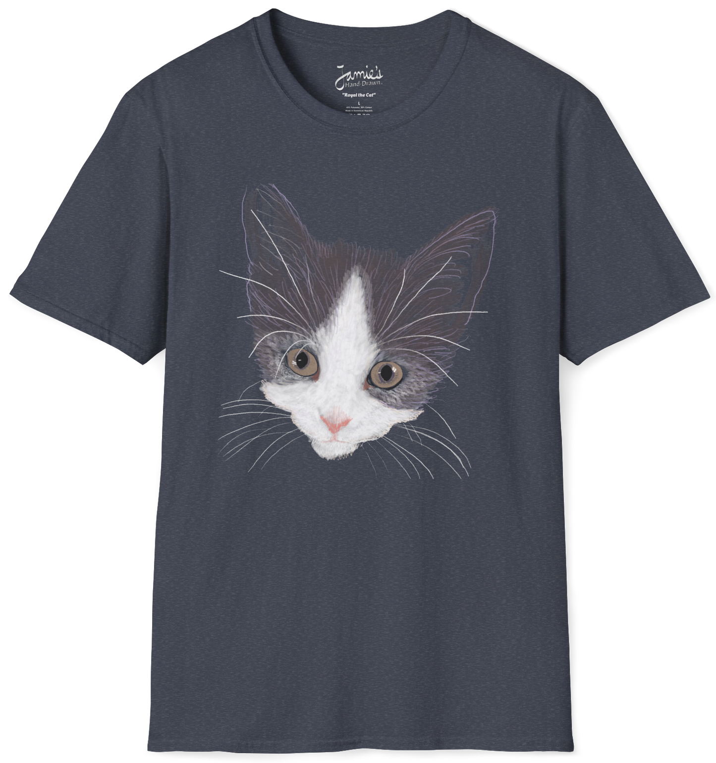 Jamie's Hand-Drawn Collection "Royal the Cat" Unisex Soft-Style Tee Shirt