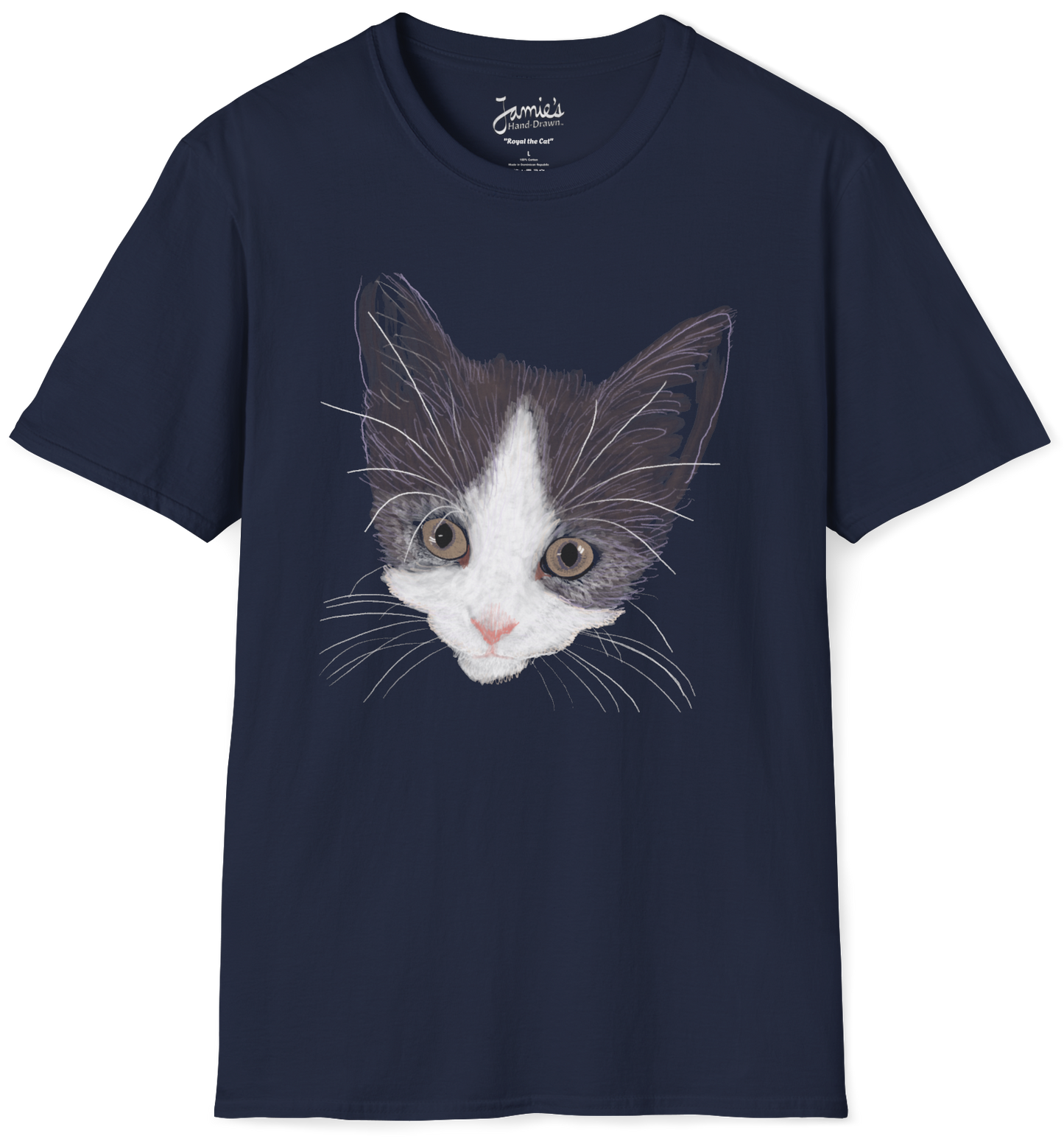 Jamie's Hand-Drawn Collection "Royal the Cat" Unisex Soft-Style Tee Shirt