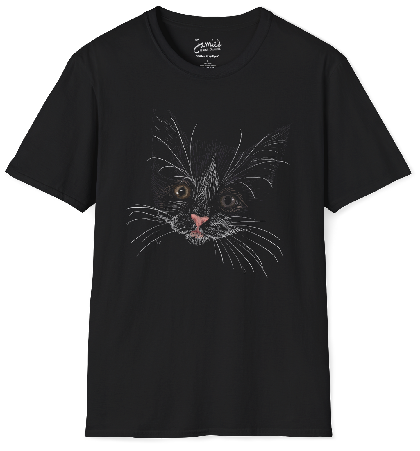 Jamie's Hand-Drawn Collection "Kitten Grey Eyes" Unisex Soft-Style Tee Shirt