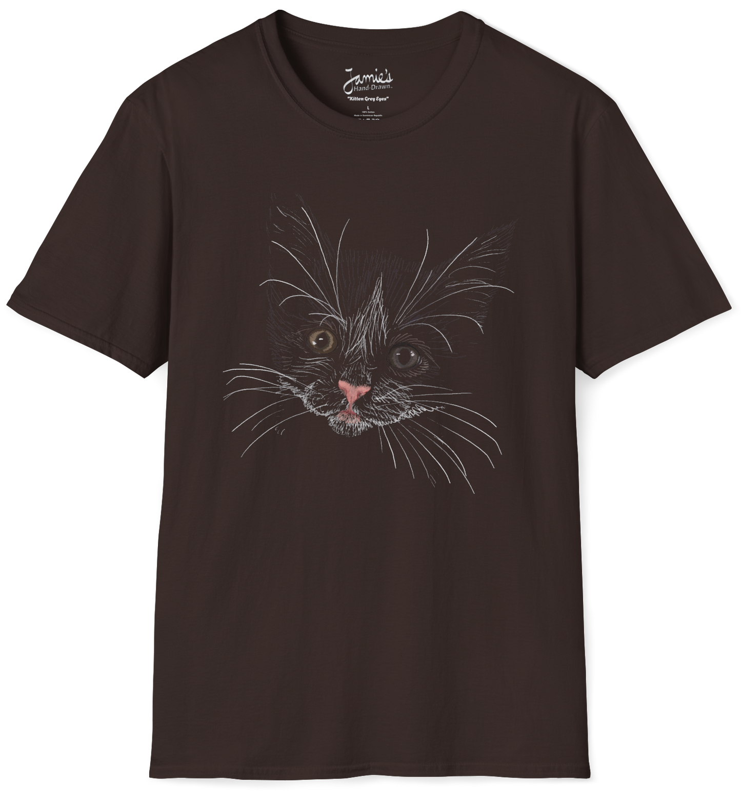Jamie's Hand-Drawn Collection "Kitten Grey Eyes" Unisex Soft-Style Tee Shirt